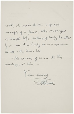 Lot 277 - Forster (Edward Morgan, 1879-1970), English author. Autograph Letter Signed, 1938