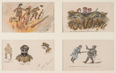 Lot 248 - WWI cartoon studies. 8 watercolour and ink original artworks, circa 1916