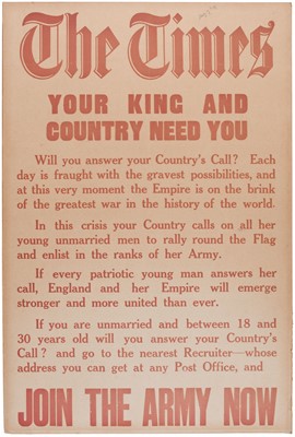 Lot 176 - Your King & Country Need You, printed by Dobson, Molle & Co, lithographic poster