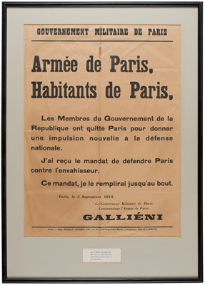 Lot 156 - Gouvernement Militaire de Paris. Habitants de Paris..., lithographic letterpress poster