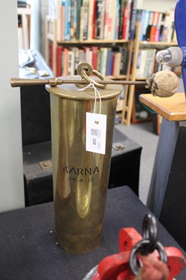 Lot 320 - Trench Art. A WWI gong made from a brass shell case, stamped 'Karna 24-4-15'