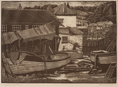 Lot 364 - Sleigh (Bernard 1872-1954). Tintagel, 1934, woodcut..., and one other