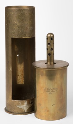 Lot 269 - Falklands War. A brass shell case, engraved Cpl T.W. Harley MM