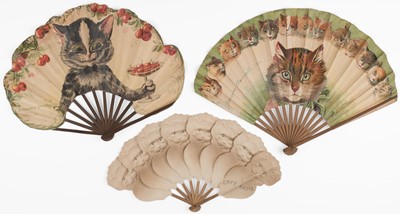 Lot 558 - Cats. Café Riche fan, early 20th century, & 2 other fans with cats