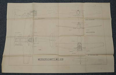 Lot 30 - Messerschmitt ME 109. A technical drawing blueprint, Royal Aircraft Establishment