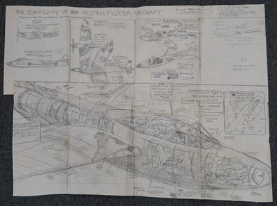 Lot 27 - Davis (George Horace, 1881-1963). The Complexity of Modern Fighter Aircraft, pencil drawings