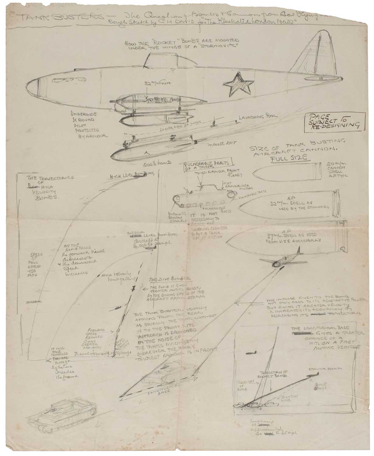 Lot 24 - Davis (George Horace, 1881-1963). “Tank Busters”..., c. 1930s, a rough sketch...