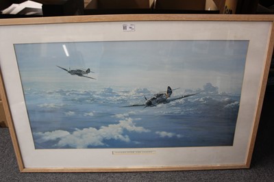 Lot 10 - Aviation prints. A collection of 15 signed aviation prints and framed and glazed material