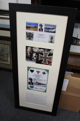 Lot 10 - Aviation prints. A collection of 15 signed aviation prints and framed and glazed material