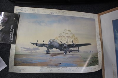 Lot 10 - Aviation prints. A collection of 15 signed aviation prints and framed and glazed material