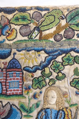 Lot 447 - Beadwork Panel. A rare Charles II beadwork panel, English, circa 1660-1680