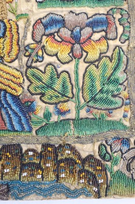 Lot 447 - Beadwork Panel. A rare Charles II beadwork panel, English, circa 1660-1680