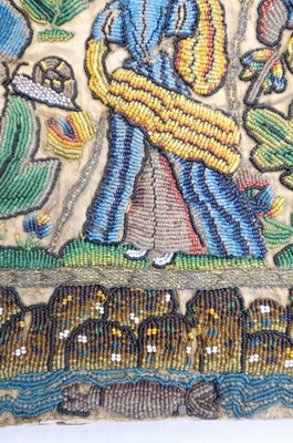 Lot 447 - Beadwork Panel. A rare Charles II beadwork panel, English, circa 1660-1680