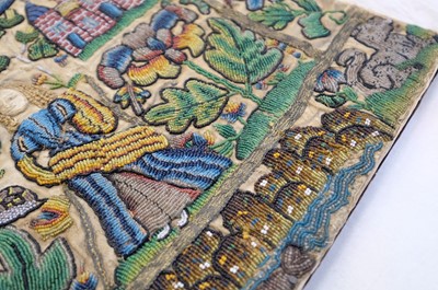 Lot 447 - Beadwork Panel. A rare Charles II beadwork panel, English, circa 1660-1680