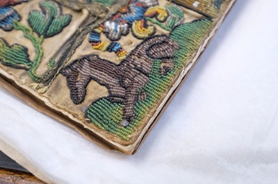 Lot 447 - Beadwork Panel. A rare Charles II beadwork panel, English, circa 1660-1680