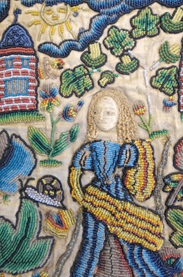 Lot 447 - Beadwork Panel. A rare Charles II beadwork panel, English, circa 1660-1680