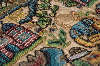 Lot 447 - Beadwork Panel. A rare Charles II beadwork panel, English, circa 1660-1680
