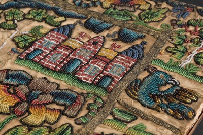 Lot 447 - Beadwork Panel. A rare Charles II beadwork panel, English, circa 1660-1680