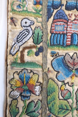 Lot 447 - Beadwork Panel. A rare Charles II beadwork panel, English, circa 1660-1680