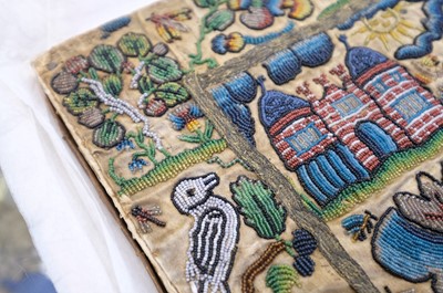 Lot 447 - Beadwork Panel. A rare Charles II beadwork panel, English, circa 1660-1680