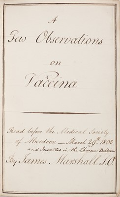 Lot 240 - Marshall (James). Some Observations on the Yellow Fever.