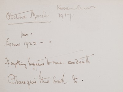 Lot 304 - Morrell (Lady Ottoline, & family). A small archive of notebooks and personal papers, c. 1900/1940s