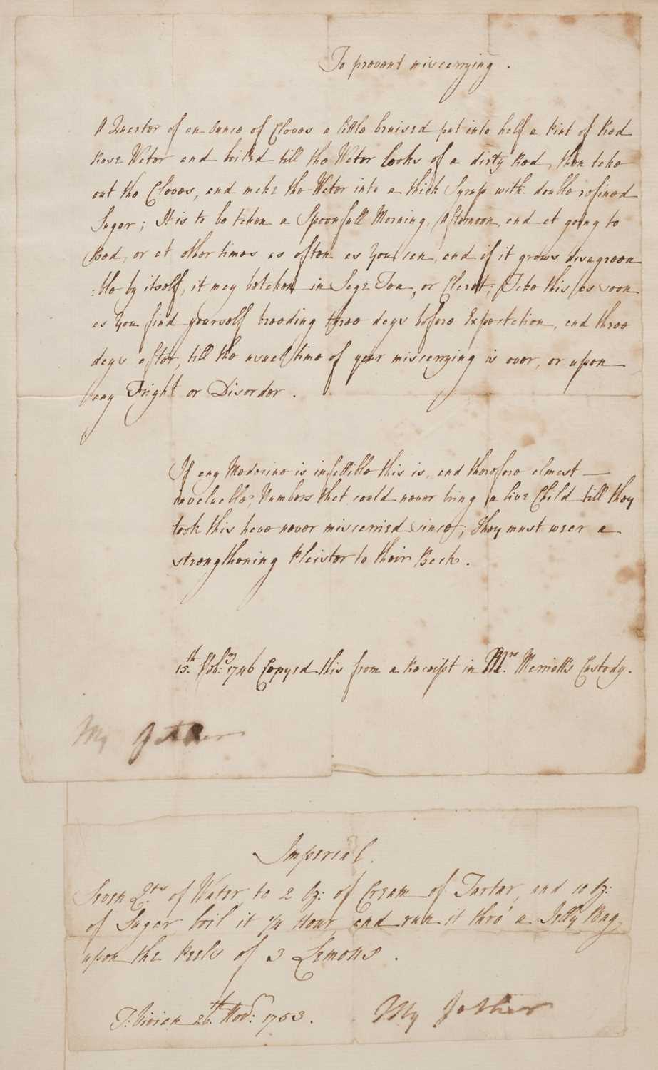 Lot 218 - Cookery manuscript. A folio volume of culinary recipes and receipts, circa 1750-1800