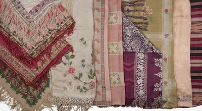 Lot 525 - Shawl. A silk stole of ribbon appliqué and embroidery, Edwardian, & others