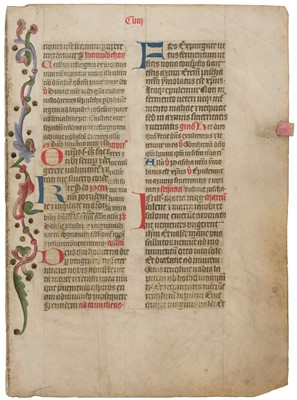 Lot 290 - Illuminated leaf. An illuminated leaf from a Latin Bible, 15th century