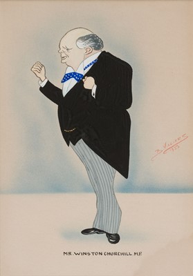 Lot 214 - Churchill (Winston Spencer). Full-length portrait..., pen and ink and watercolour caricature
