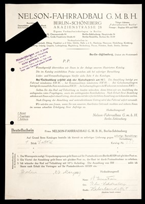 Lot 259 - Einstein’s Bicycle Saddle. A Nelson brown leather saddle + signed order form, 1929