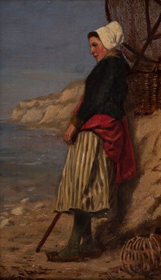 Lot 168 - Leighton (Edmund Blair, 1852-1922). Fisher Girl on the Shore, oil