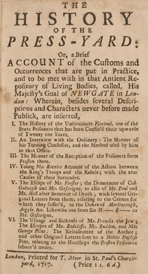 Lot 324 - Crime and Prisons. The History of the Press-Yard... 1717