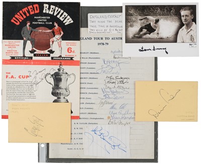 Lot 375 - Sporting autographs. Including George Best, Denis Law, Bobby Charlton