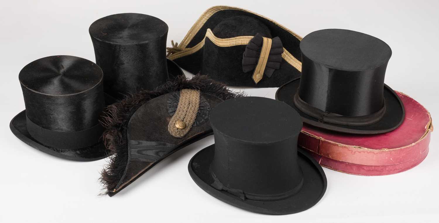 Lot 464 - Clothing. A group of Victorian & Edwardian gentlemen's hats, & other items