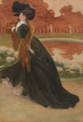 Lot 229 - F. Médaille (French, 19th to 20th Century). Woman in a landscape
