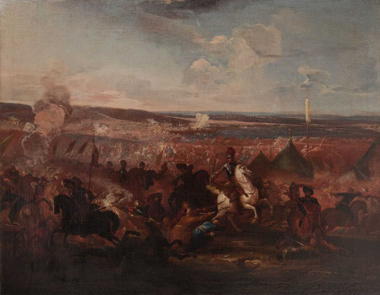 Lot 8 - Circle of Jan Peter van Bredael, (1683-1735). The Siege of Vienna, oil