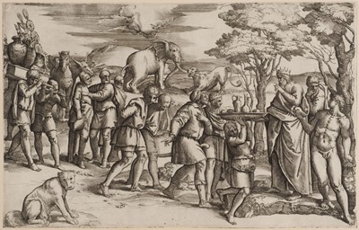 Lot 56 - Franco (Giovanni Battista, 1498-1561). Melchisedek offering bread and wine to Abraham