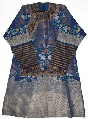 Lot 451 - Chinese Dragon Robe. A silk brocade nine-dragon robe, late Qing Dynasty