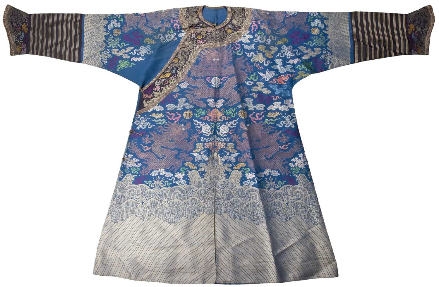 Lot 451 - Chinese Dragon Robe. A silk brocade nine-dragon robe, late Qing Dynasty