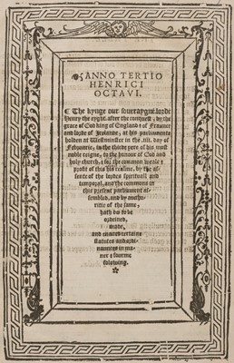 Lot 301 - Henry VIII - Acts of Parliament. Anno Tertio [-Quinto] Henrici Octavi..., [1563?]