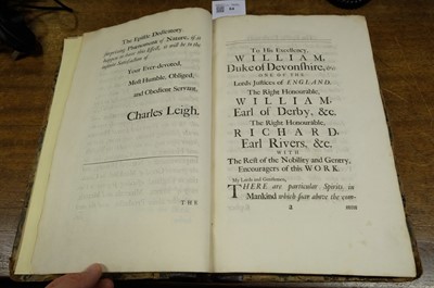 Lot 64 - Leigh (Charles). The Natural History of Lancashire, Cheshire, and the Peak, in Derbyshire, 1700