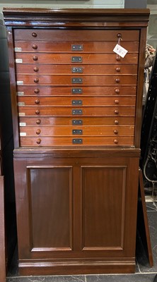 Lot 631 - Collector's cabinet. A mahogany two-piece collector/specimen cabinet