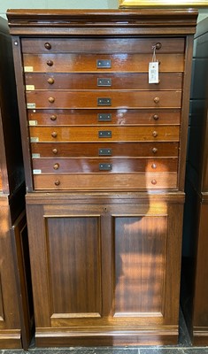 Lot 632 - Collector's cabinet. A mahogany two-piece collector/specimen cabinet