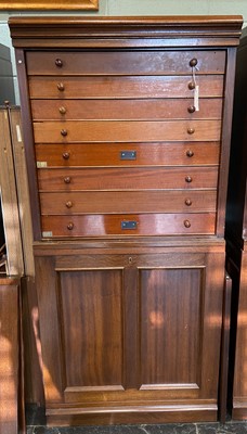 Lot 633 - Collector's cabinet. A mahogany two-piece collector/specimen cabinet