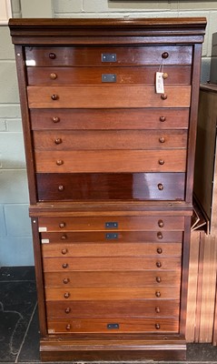 Lot 634 - Collector's cabinet. A mahogany two-piece collector/specimen cabinet