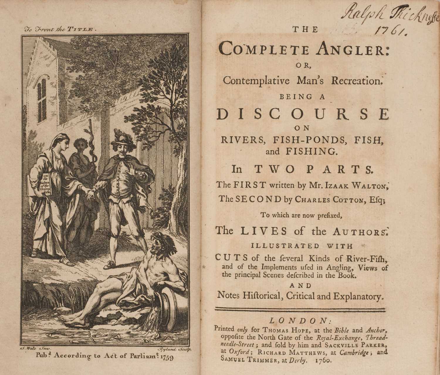 Lot 74 - Walton (Isaak & Charles Cotton). The Complete Angler: 1st Hawkins edition, 1760