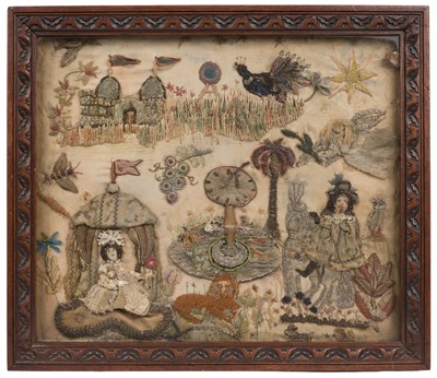 Lot 477 - Embroidered Picture. Stumpwork collage picture of Charles I and Henrietta Maria, 17th century