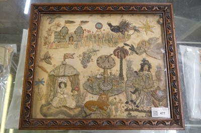 Lot 477 - Embroidered Picture. Stumpwork collage picture of Charles I and Henrietta Maria, 17th century