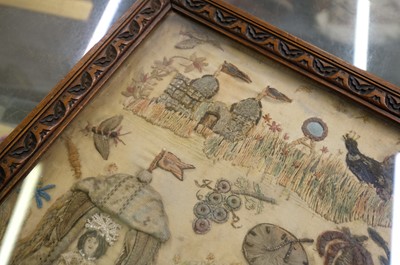 Lot 477 - Embroidered Picture. Stumpwork collage picture of Charles I and Henrietta Maria, 17th century